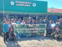 Peduli Bersih Lingkungan, Anggota Arhanud 9/AWJ Geruduk Puskesmas Camplong 